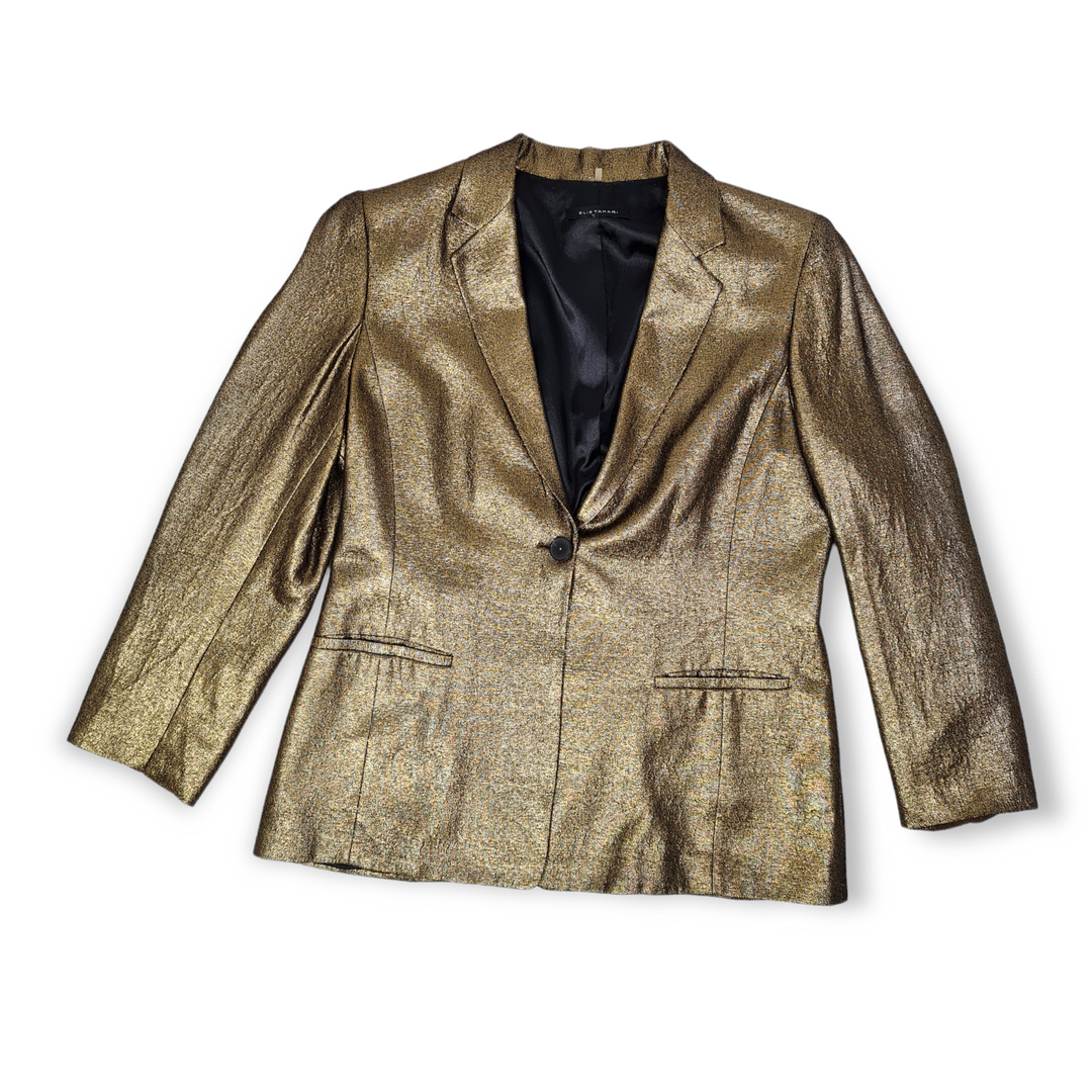 GLITTERY GOLDEN VINTAGE BLAZER : SIZE L