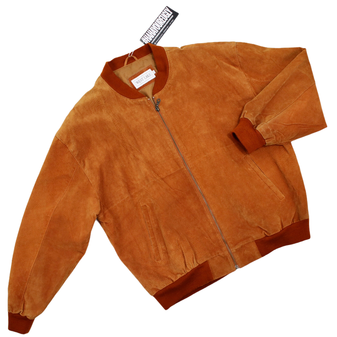 WEST LAKE: TAN LEATHER BOMBER JACKET : L